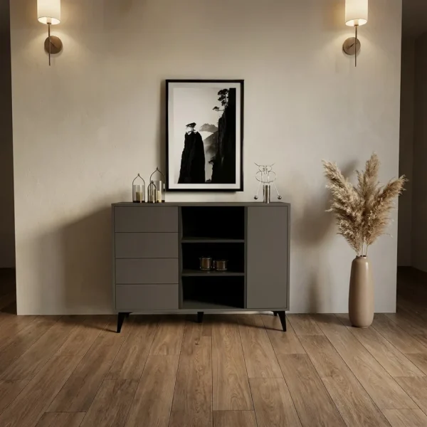 طاولة مدخل مودرن باللون الرمادي والأسود