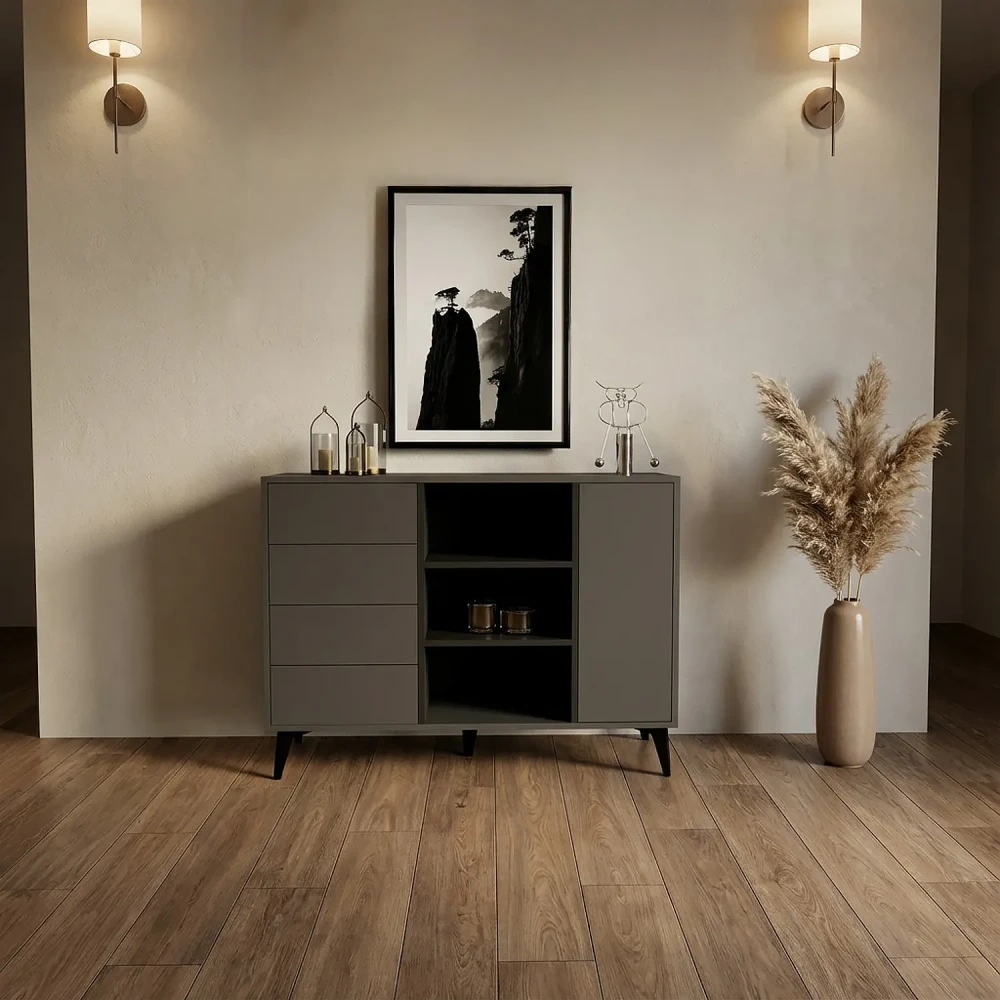 طاولة مدخل مودرن باللون الرمادي والأسود