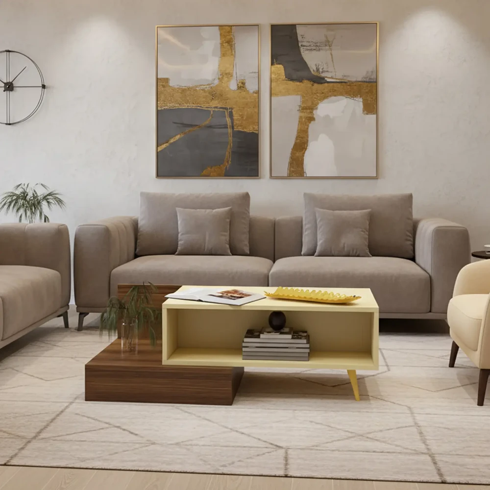 طاولة وسط عصريه لون بيج مع بني 444