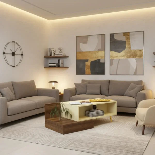 طاولة وسط عصريه لون بيج مع بني 444