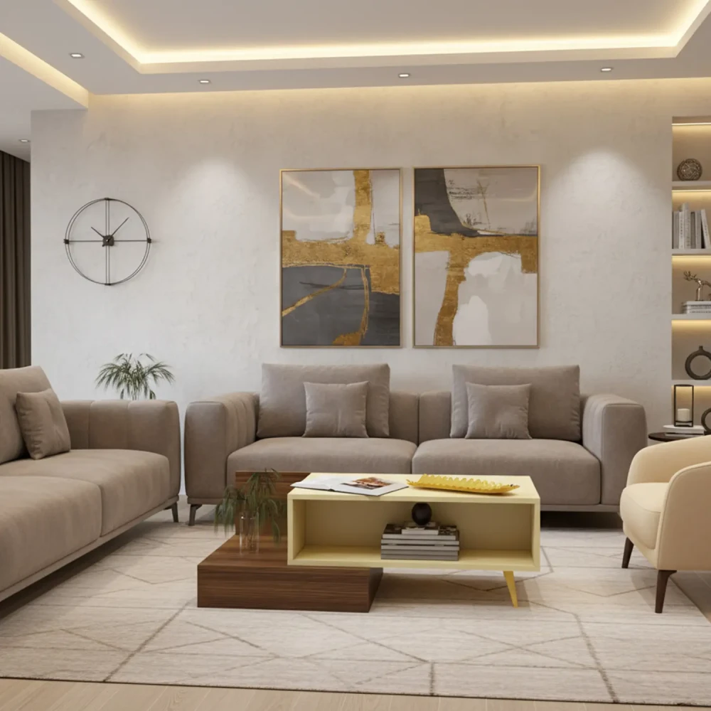 طاولة وسط عصريه لون بيج مع بني 444