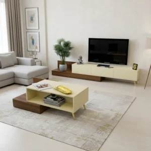 طاولة وسط عصريه لون بيج مع بني 444