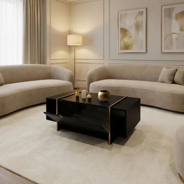 طقم طاولات مودرن اسود رخامي مع ذهبي 242