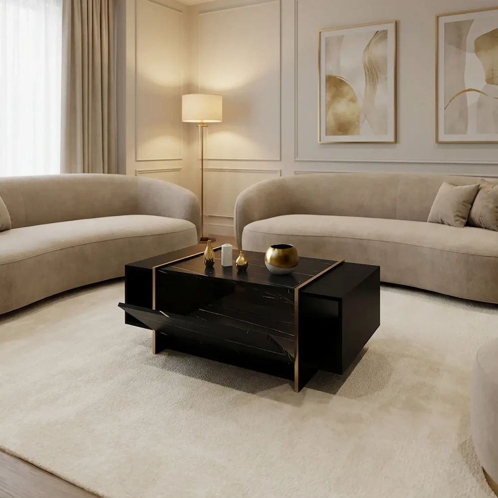 طقم طاولات مودرن اسود رخامي مع ذهبي 242