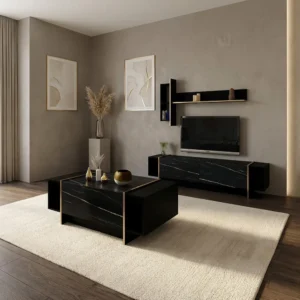 طقم طاولات مودرن اسود رخامي مع ذهبي 242