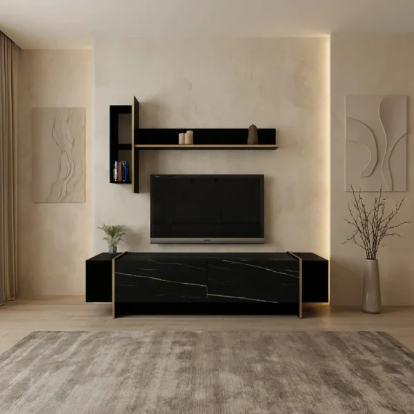 طقم طاولات مودرن اسود رخامي مع ذهبي 242