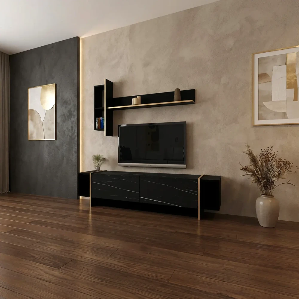 طقم طاولات مودرن اسود رخامي مع ذهبي 242