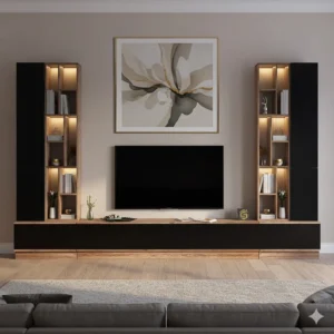 مكتبة شاشة اسود مع بني بالأضاءة 05