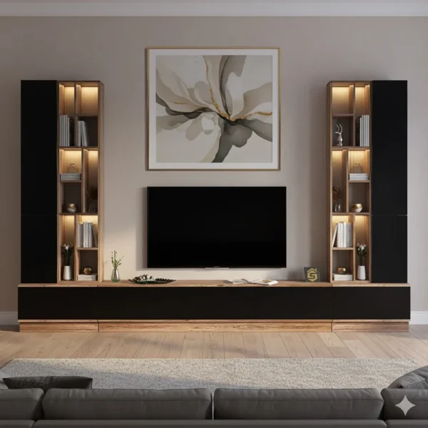 مكتبة شاشة اسود مع بني بالأضاءة 05