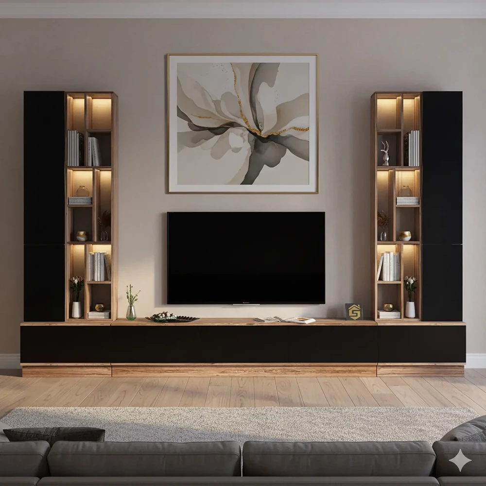 مكتبة شاشة اسود مع بني بالأضاءة 05