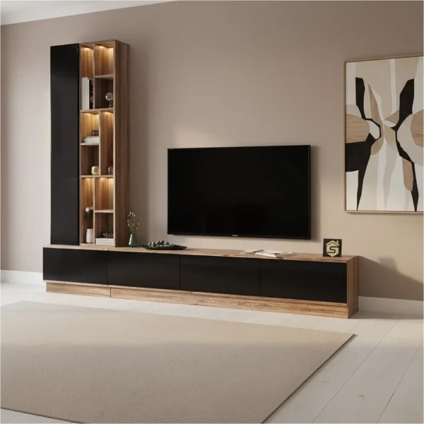 مكتبة شاشة اسود مع بني بالأضاءة 05