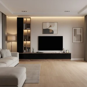 مكتبة شاشة اسود مع بني بالأضاءة 05