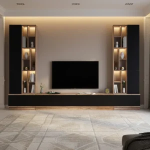 مكتبة شاشة اسود مع بني بالأضاءة 05