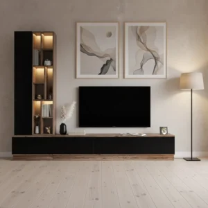 مكتبة شاشة اسود مع بني بالأضاءة 05