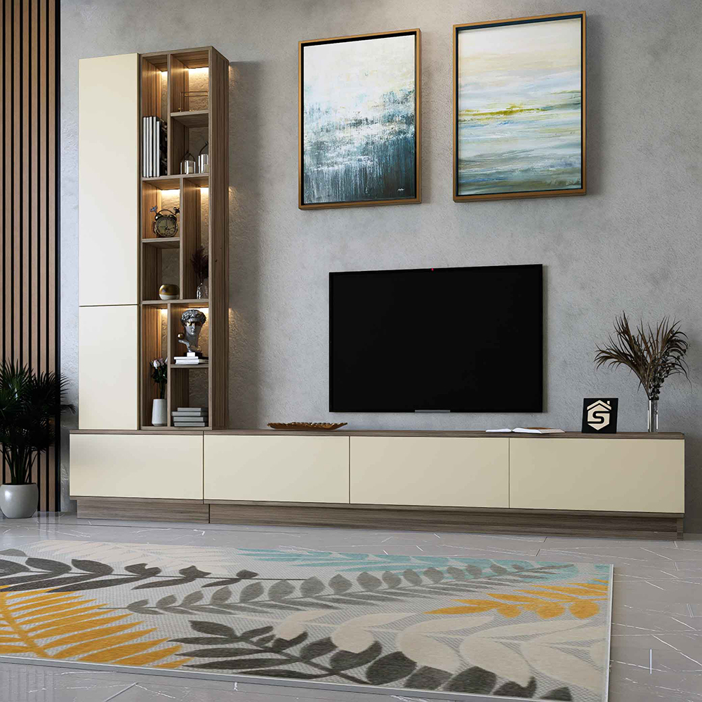 مكتبة شاشة كبيرة بيج مع بني 06