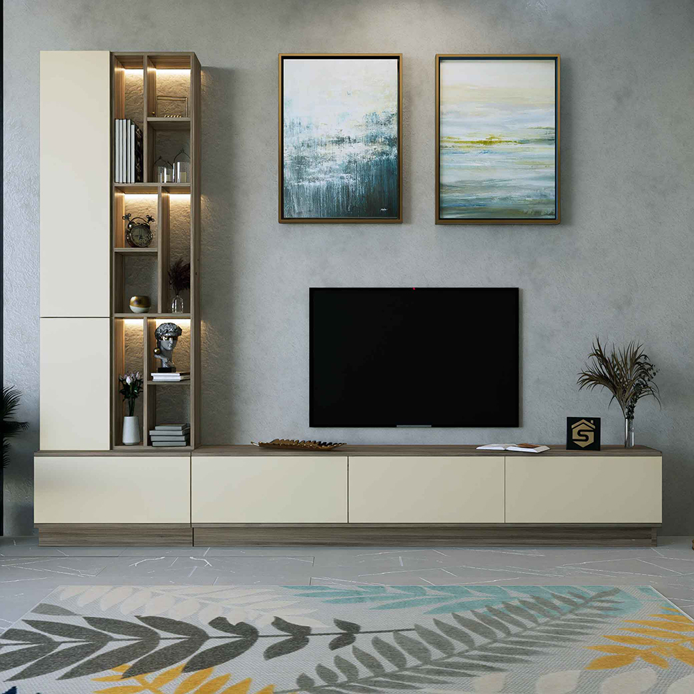 مكتبة شاشة كبيرة بيج مع بني 06