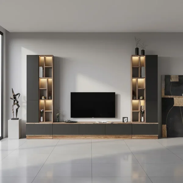 طاولة شاشة كبيرة شاملة الاضاءة رمادي مع بني 08