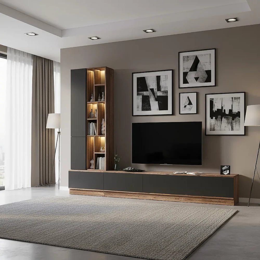 طاولة شاشة كبيرة شاملة الاضاءة رمادي مع بني 08