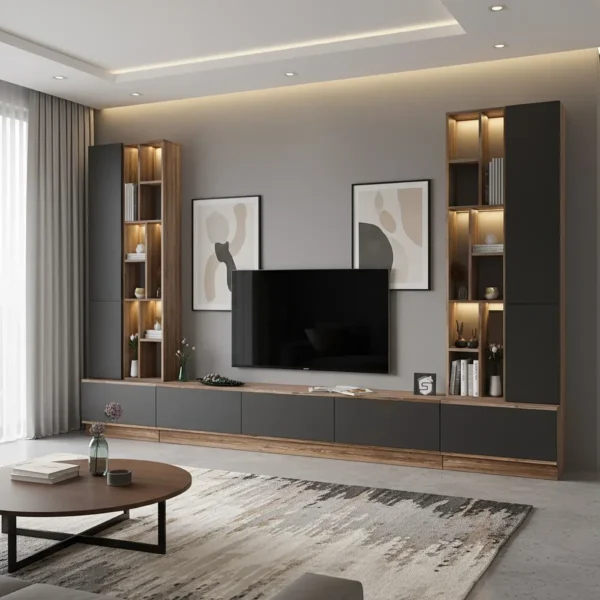 طاولة شاشة كبيرة شاملة الاضاءة رمادي مع بني 08