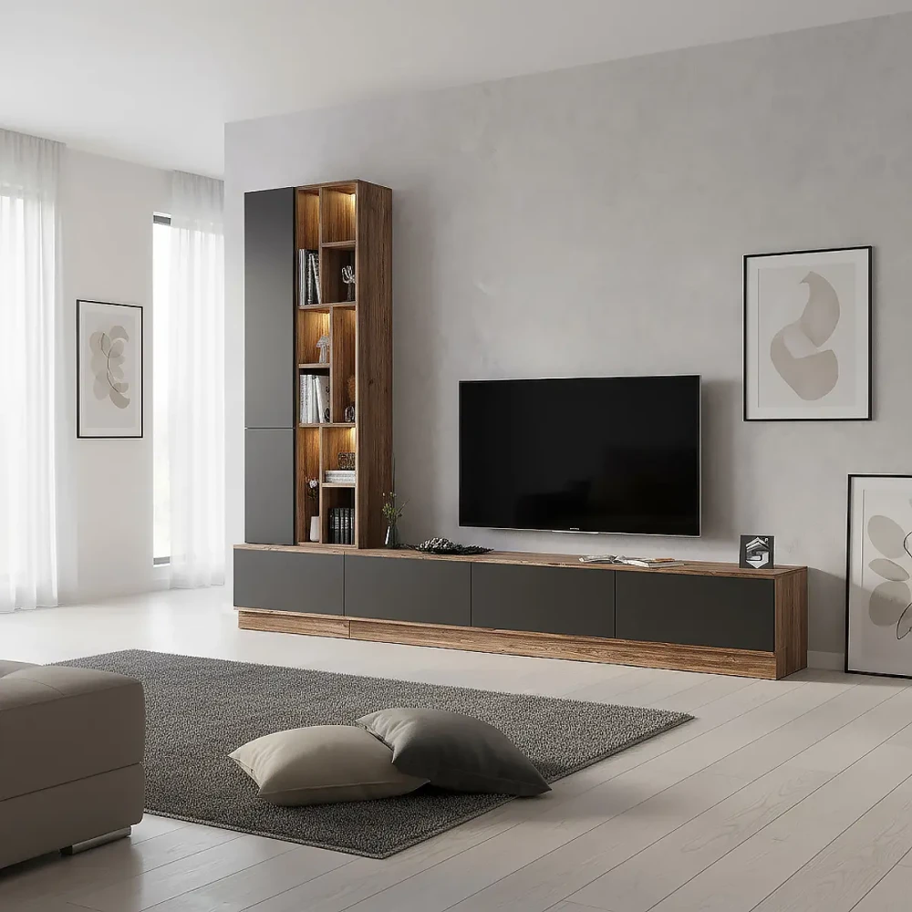 طاولة شاشة كبيرة شاملة الاضاءة رمادي مع بني 08