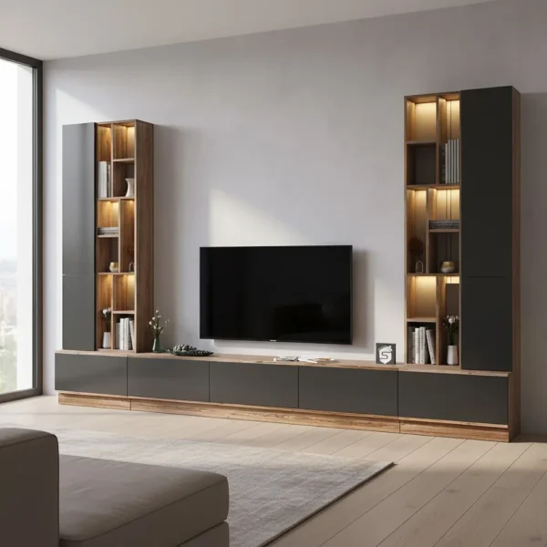 طاولة شاشة كبيرة شاملة الاضاءة رمادي مع بني 08