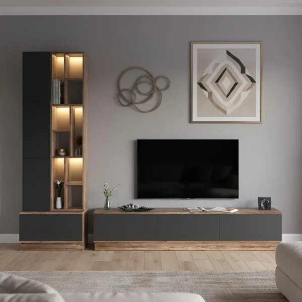 طاولة شاشة كبيرة شاملة الاضاءة رمادي مع بني 08