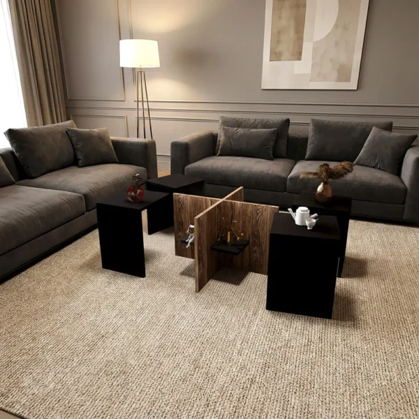 4 طاولات خدمة مودرن لون أسود مع بني 450