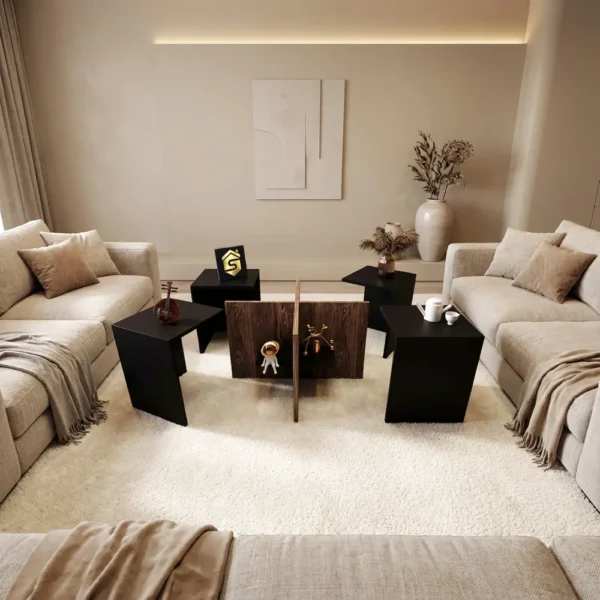 4 طاولات خدمة مودرن لون أسود مع بني 450