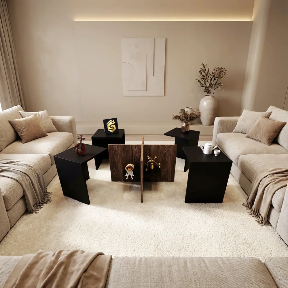 4 طاولات خدمة مودرن لون أسود مع بني 450