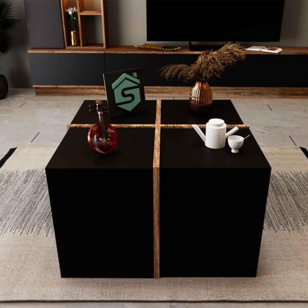 4 طاولات خدمة مودرن لون أسود مع بني 450