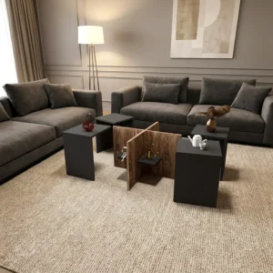 4 طاولات خدمة مودرن لون رمادي مع بني 449