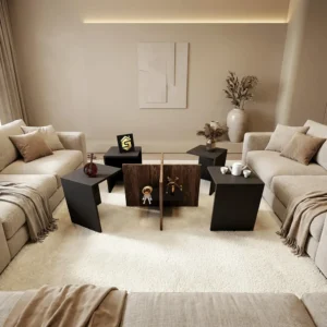 4 طاولات خدمة مودرن لون رمادي مع بني 449