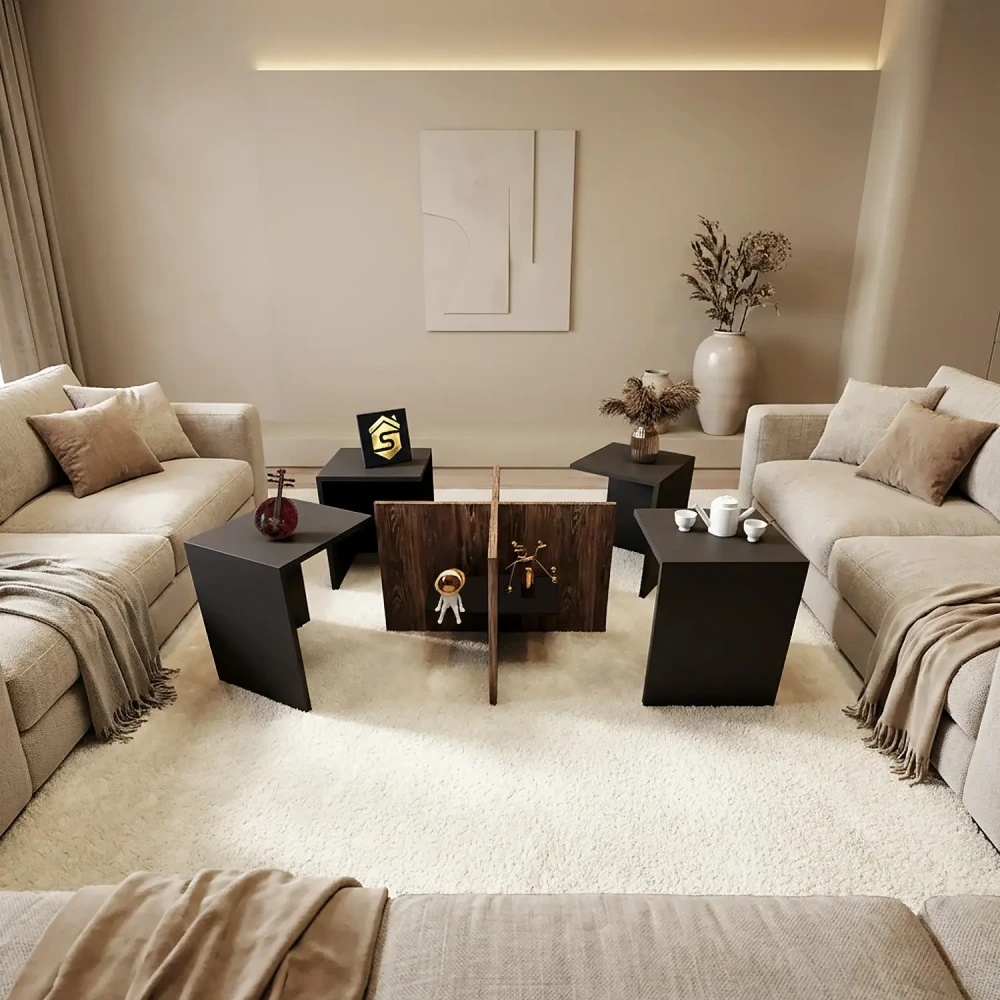 4 طاولات خدمة مودرن لون رمادي مع بني 449