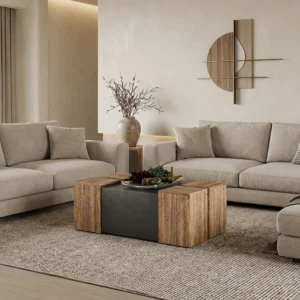 طاولة وسط مع 4 طاولات خدمة لون رمادي مع بني 448