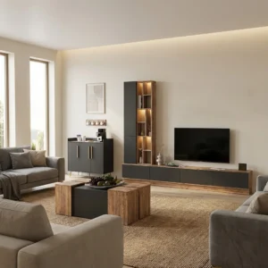 طقم طاولات ديزاين تركي رمادي مع بني 243