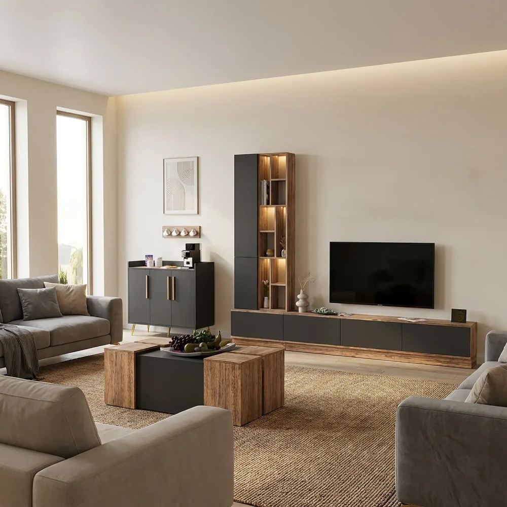 طقم طاولات ديزاين تركي رمادي مع بني 243