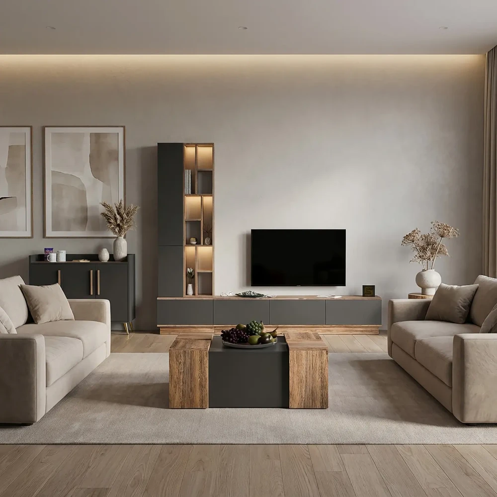 طقم طاولات ديزاين تركي رمادي مع بني 243