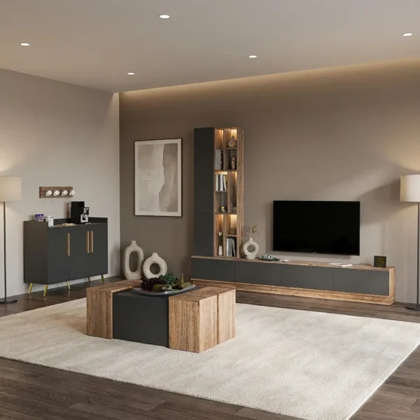 طقم طاولات ديزاين تركي رمادي مع بني 243