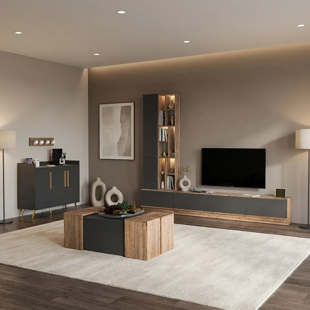 طقم طاولات ديزاين تركي رمادي مع بني 243