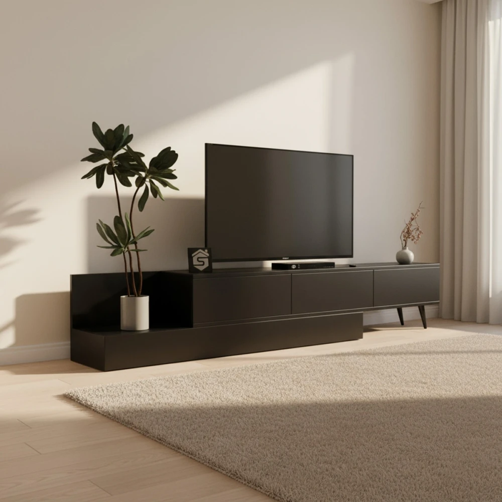 طاولة بلازما سوداء مودرن لغرفة المعيشة