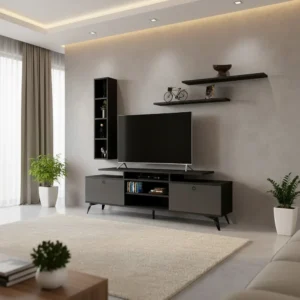 طاولة شاشه مودرن رمادي مع أسود 11