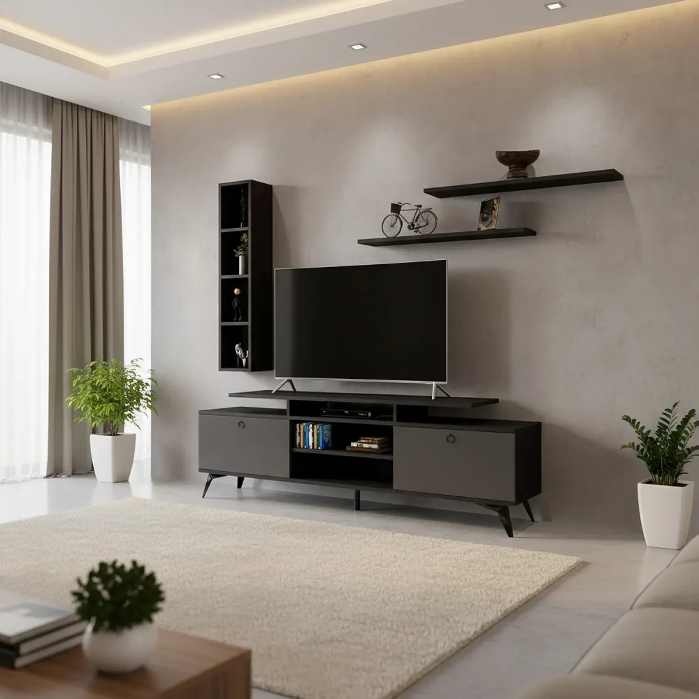 طاولة شاشه مودرن رمادي مع أسود 11