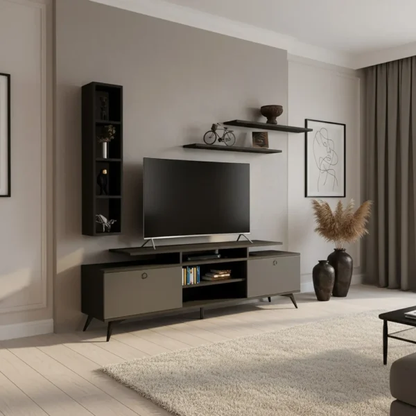 طاولة شاشه مودرن رمادي مع أسود 11