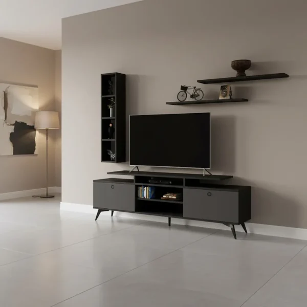 طاولة شاشه مودرن رمادي مع أسود 11