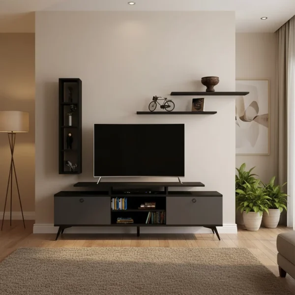 طاولة شاشه مودرن رمادي مع أسود 11