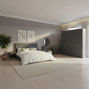 غرفة نوم كاملة لون رمادي و بني 099