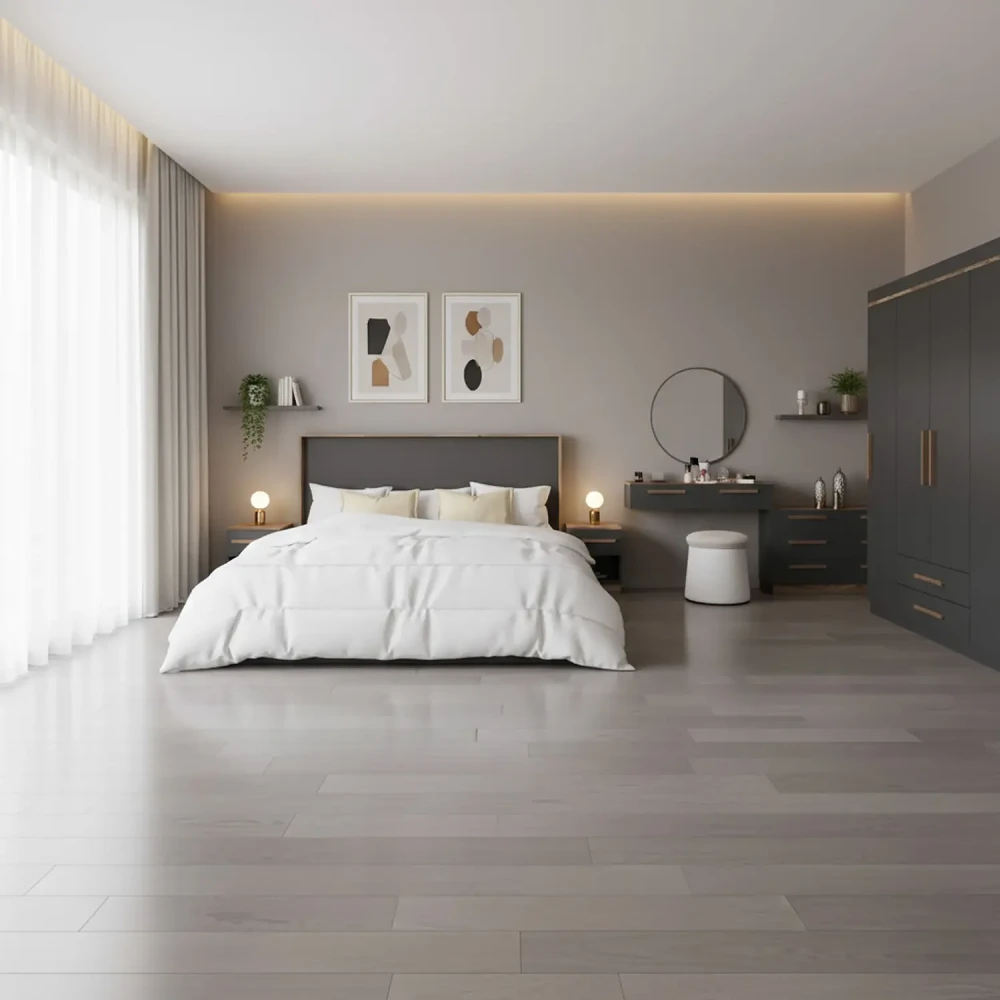 غرفة نوم كاملة لون رمادي و بني 099