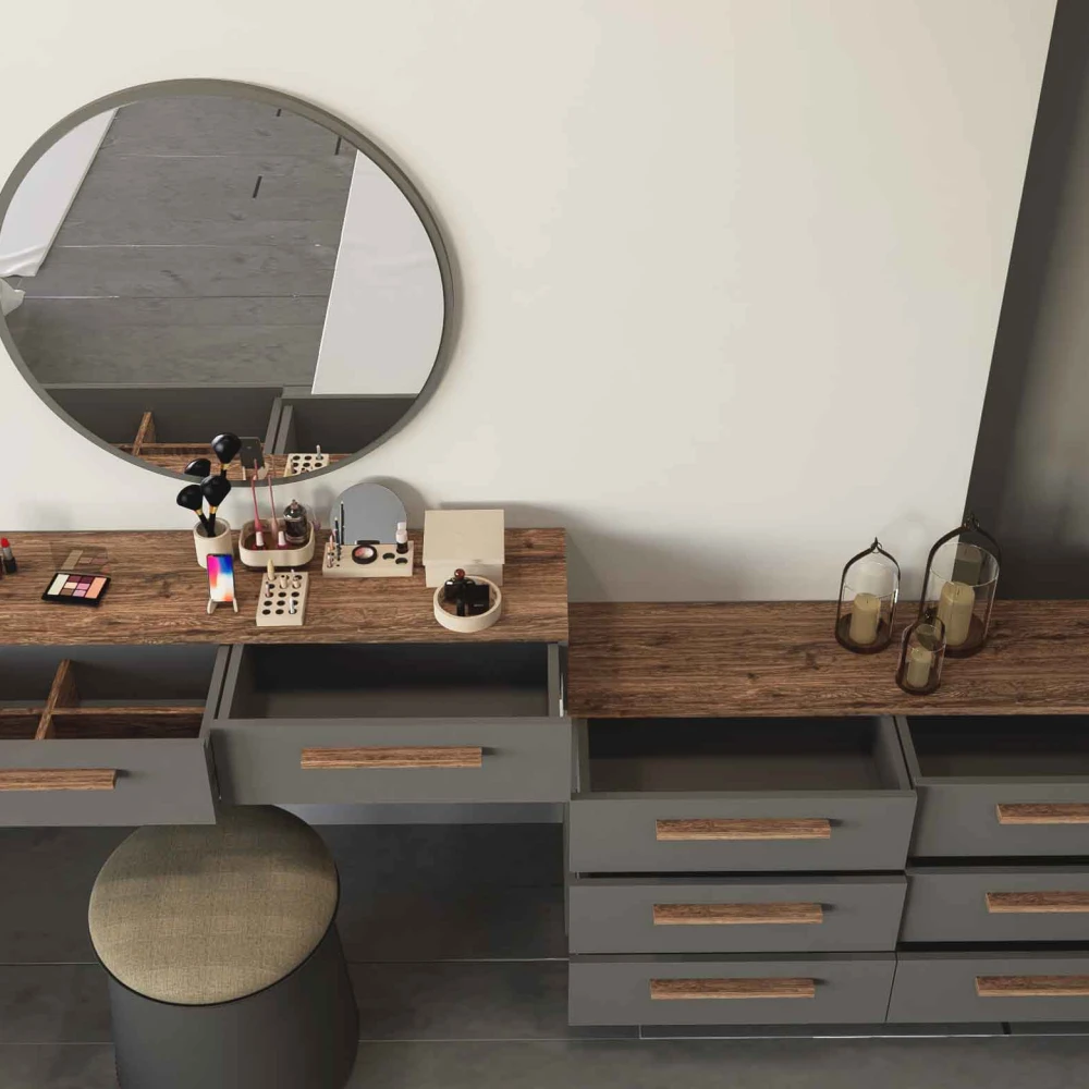 غرفة نوم كاملة لون رمادي و بني 099