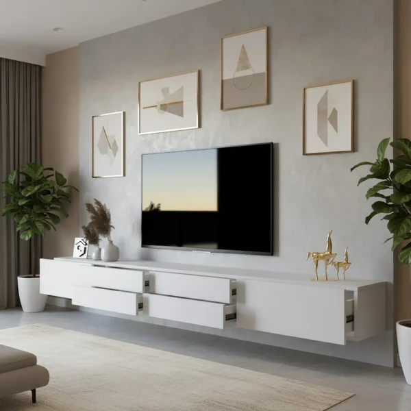 طاولة تلفاز معلقه لون ابيض 15