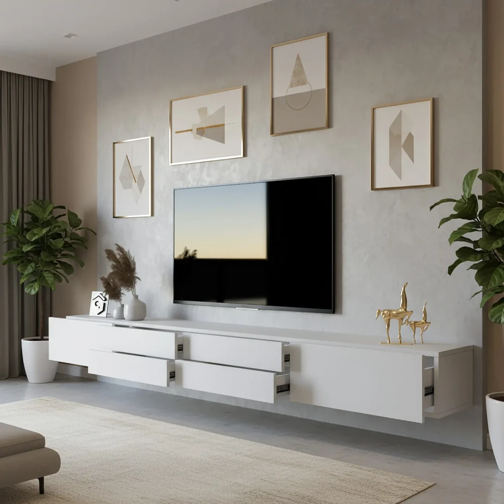 طاولة تلفاز معلقه لون ابيض 15